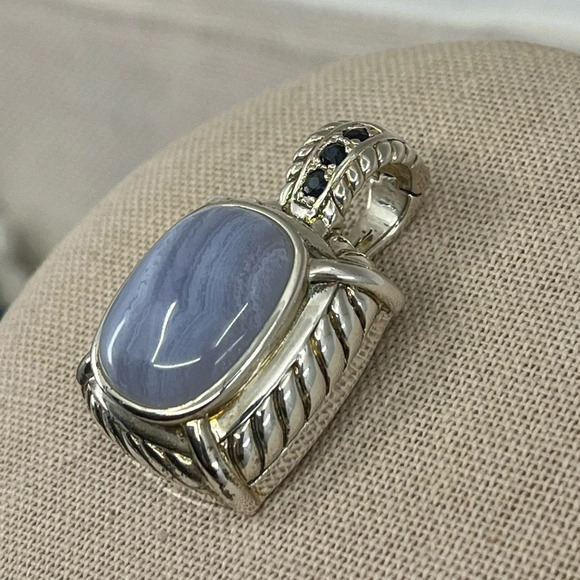 Vintage Judith Ripka Sterling Silver Pendant - Blue Lace Agate Gemstone Enhancer - Picture 7 of 16
